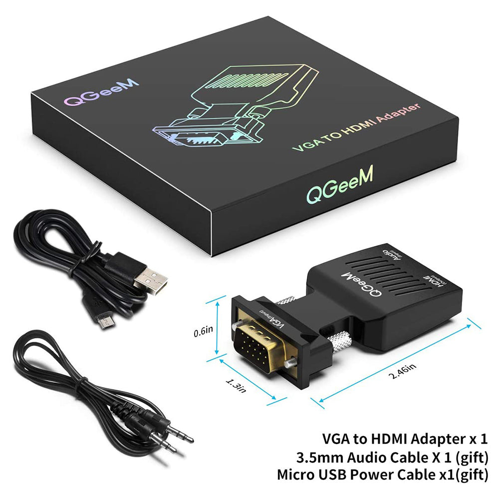 Uniqkart QG-HD12 VGA Male to HDMI Female Converter VGA to HDMI Adapter with 3.5mm Audio Jack Support PD Charging Audio Transmission 1080P/60Hz