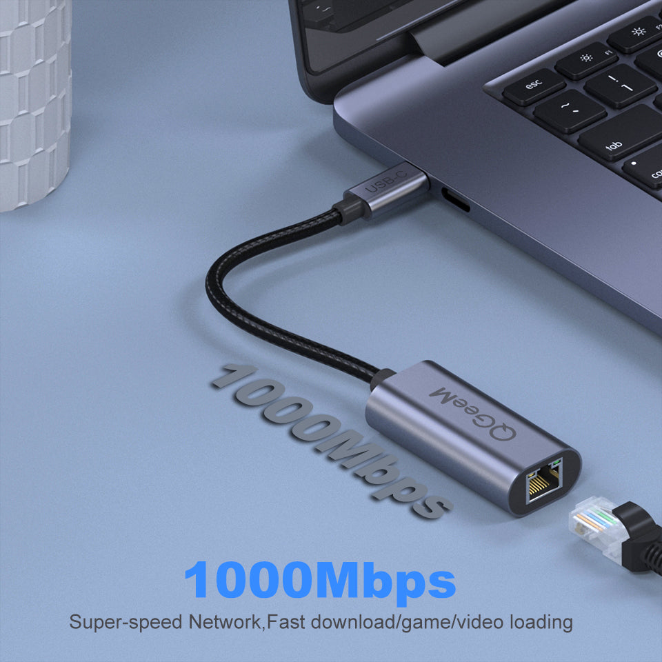 Uniqkart UA05 USB-C to RJ45 Ethernet 1000Mbps LAN Network Adapter Cable for MacBook