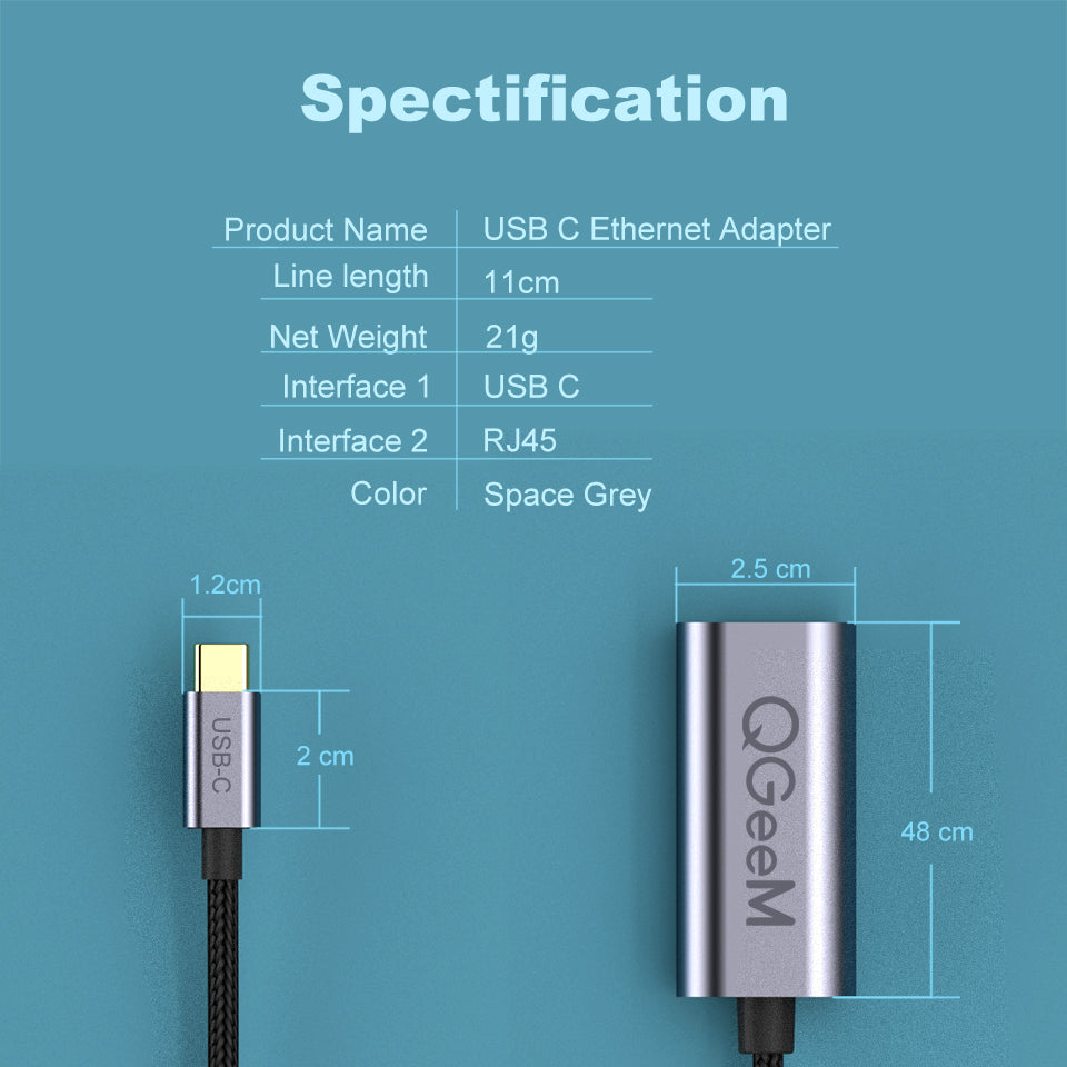 Uniqkart UA05 USB-C to RJ45 Ethernet 1000Mbps LAN Network Adapter Cable for MacBook