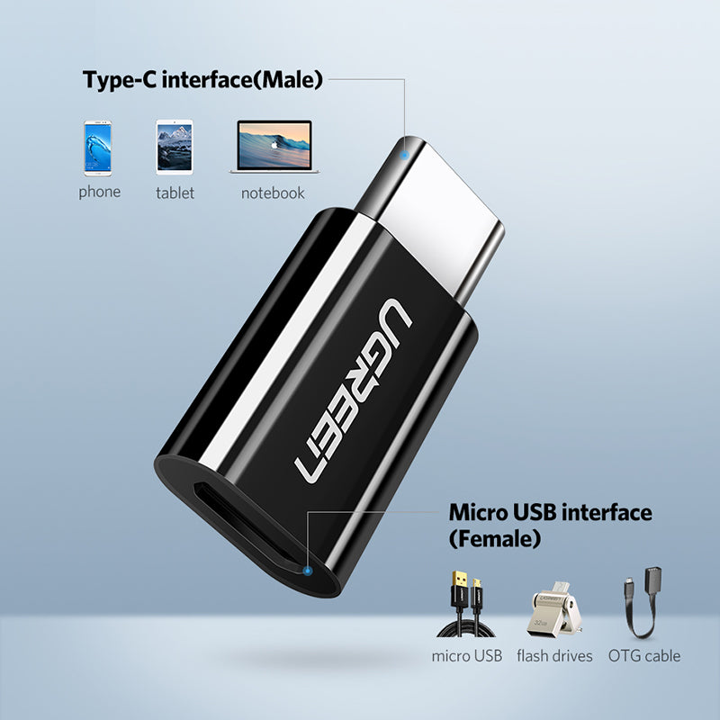 Uniqkart 30865 Type-C Male to Micro USB Female Adapter Mini Portable USB C Converter Compatible with Mobile Phones Tablets Laptops