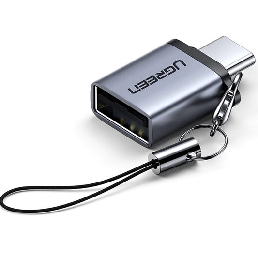 UGREEN US270 Type-C Male to USB3.0 Adapter Aluminum Shell Mini USB-C Converter with Lanyard - Grey