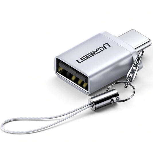 UGREEN US270 Type-C Male to USB3.0 Adapter Aluminum Shell Mini USB-C Converter with Lanyard - Silver