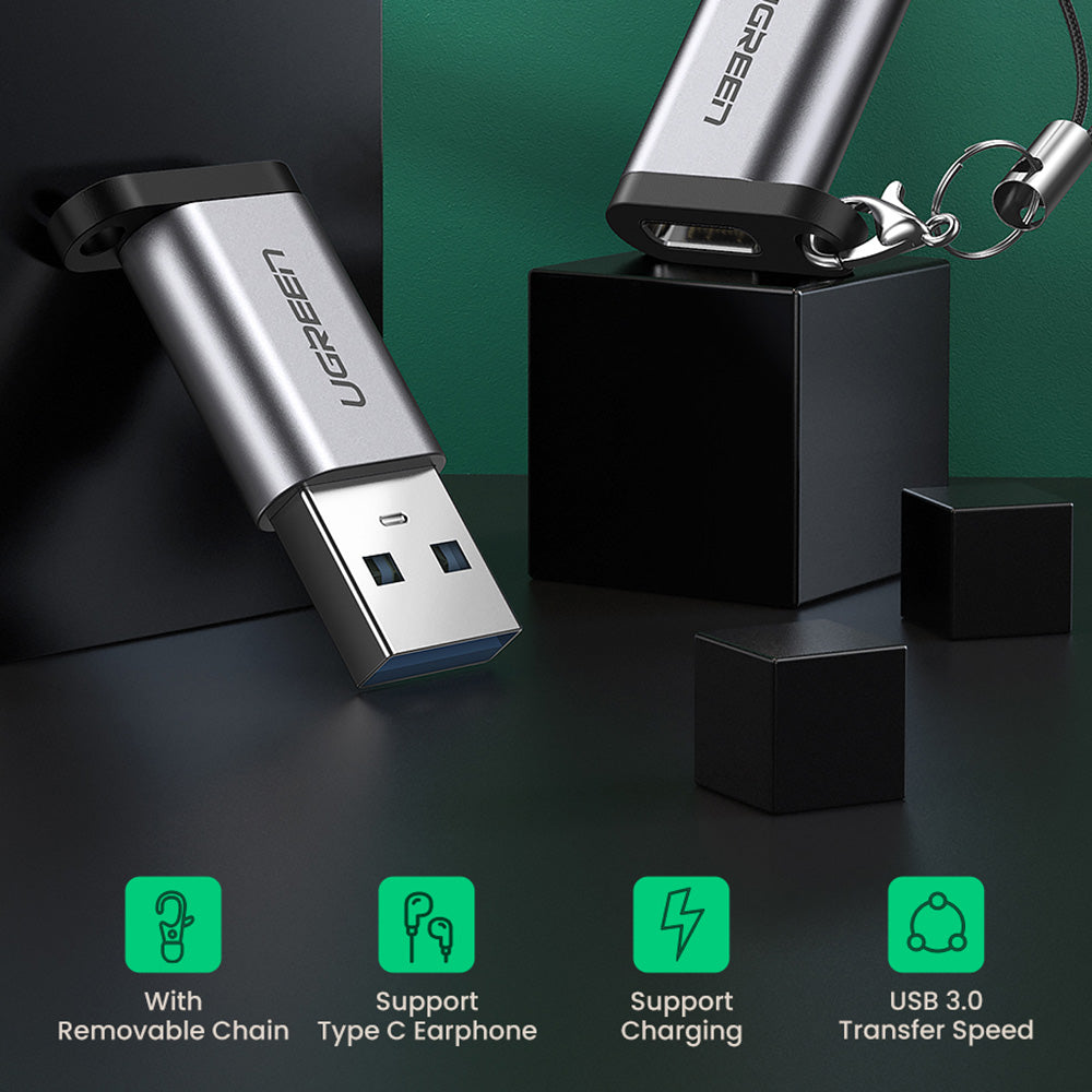 Uniqkart US276 USB 3.0 Male to Type-C Female Adapter Mini Potable USB 3.0 Converter for Laptop Samsung Xiaomi 10 Headphones