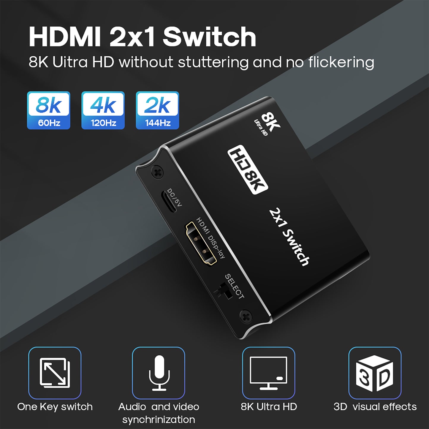 NK-W80 HDMI Switch Video Capture Card High Definition 8K 1080P HDMI Ports DC 5V Output Adapter for Streaming Gaming Teaching