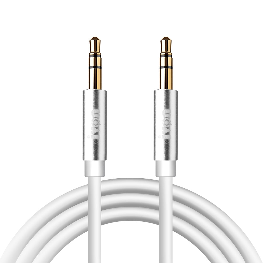 CA55 3.5mm Stereo Audio Cable Extension Cord 1m Long Male to Male Tangle-free AUX Cable for Headphones Home/Car Stereos and More - White