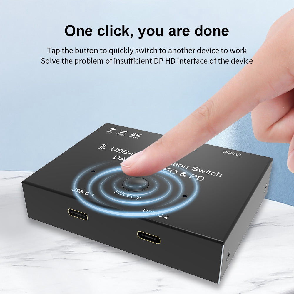 UC-161 0.5m USB-C Bi-Direction Switch MST 1 to 2 Type-C Hub Adapter Support Video 8K/30Hz, 10Gbps Data, PD 100W