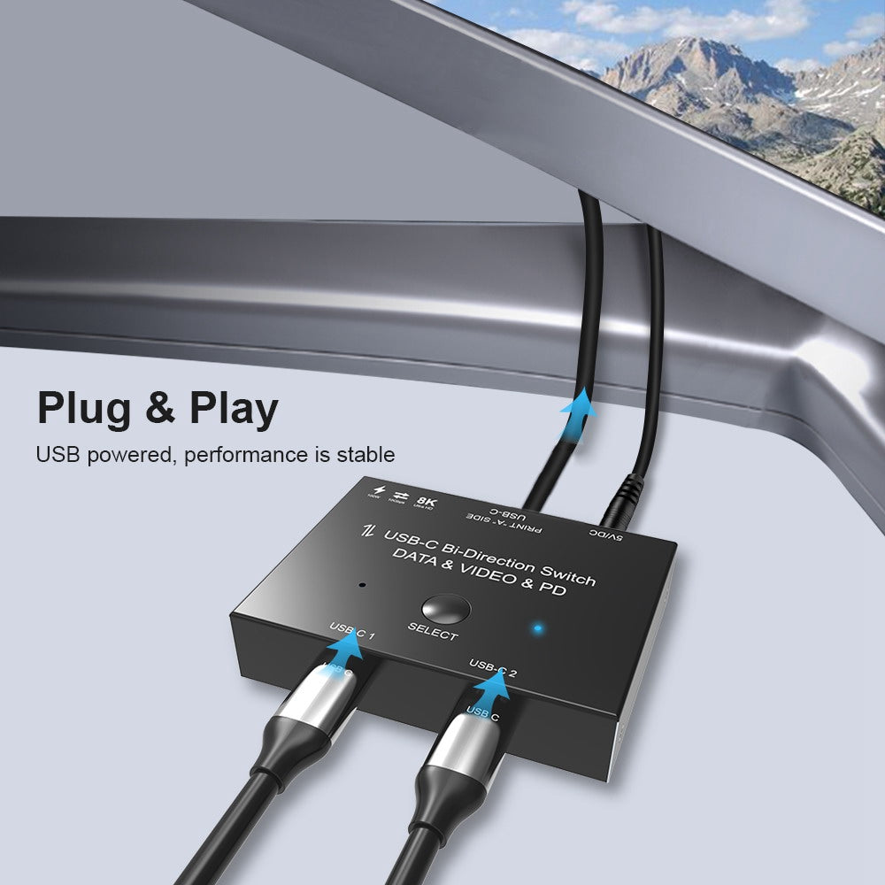 UC-161 0.5m USB-C Bi-Direction Switch MST 1 to 2 Type-C Hub Adapter Support Video 8K/30Hz, 10Gbps Data, PD 100W