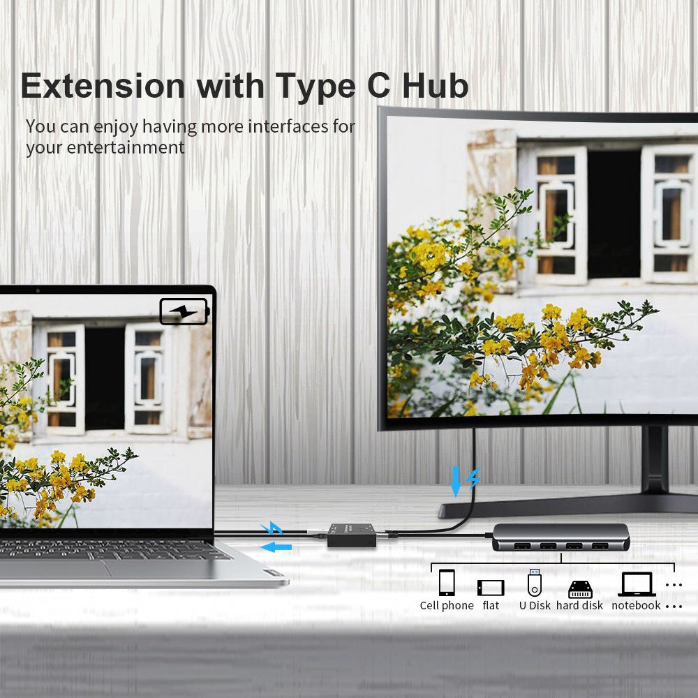 UC-161 0.5m USB-C Bi-Direction Switch MST 1 to 2 Type-C Hub Adapter Support Video 8K/30Hz, 10Gbps Data, PD 100W