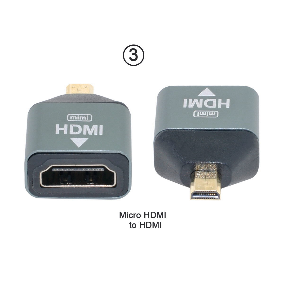 HD-013 3Pcs/Set HDMI Adapter Micro/Mini HDMI to HDMI-Compatible 1.4 Female 2-in-1 Combo Adapter Converter Support 4K 60hz
