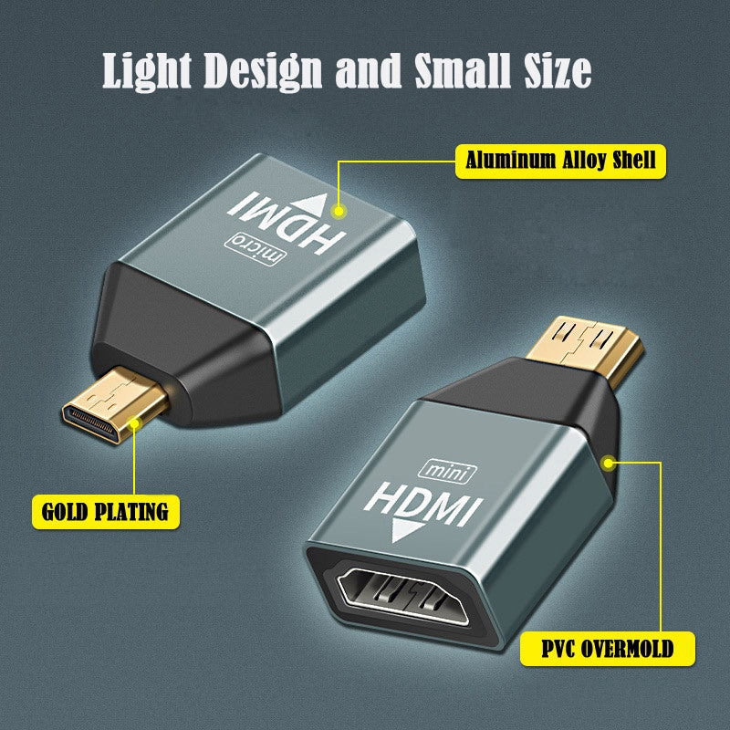 HD-013 3Pcs/Set HDMI Adapter Micro/Mini HDMI to HDMI-Compatible 1.4 Female 2-in-1 Combo Adapter Converter Support 4K 60hz