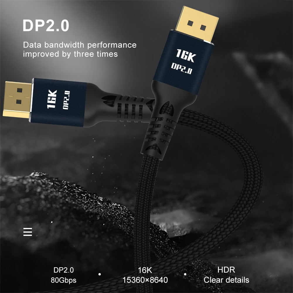 DP-003-2M DisplayPort 2.0 DP to DP Cable 16K/60Hz Cord Ultra-HD UHD DP Cord for PC Laptop TV Support 80Gbps High-Speed Transmission Data Cable