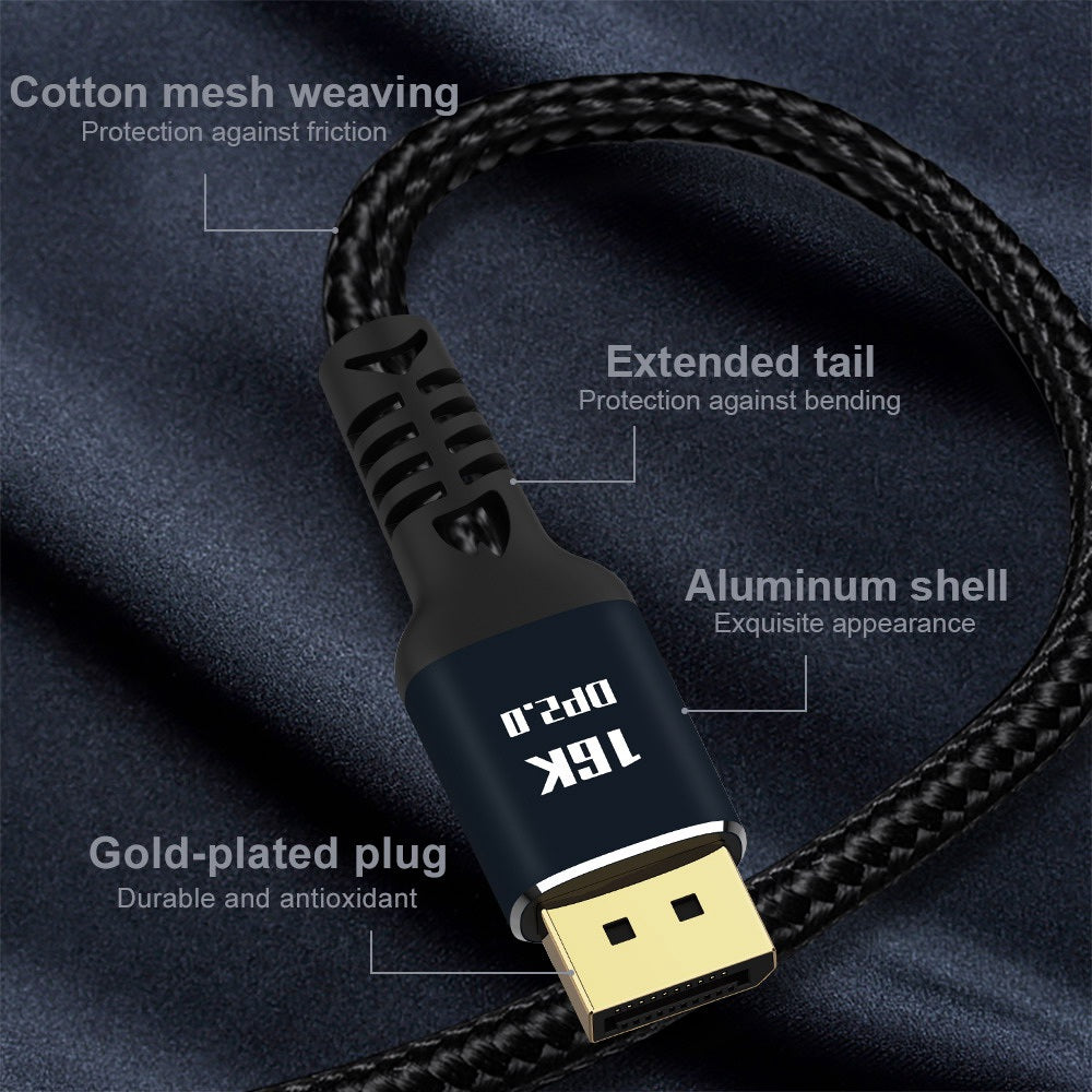 DP-003-2M DisplayPort 2.0 DP to DP Cable 16K/60Hz Cord Ultra-HD UHD DP Cord for PC Laptop TV Support 80Gbps High-Speed Transmission Data Cable