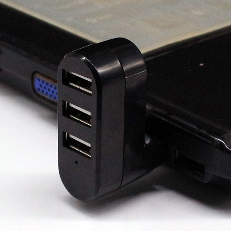 Universal Mini Rotatable 3 Port USB 3.0 Hub High Speed Data Transfer Adapter USB Expander - Black