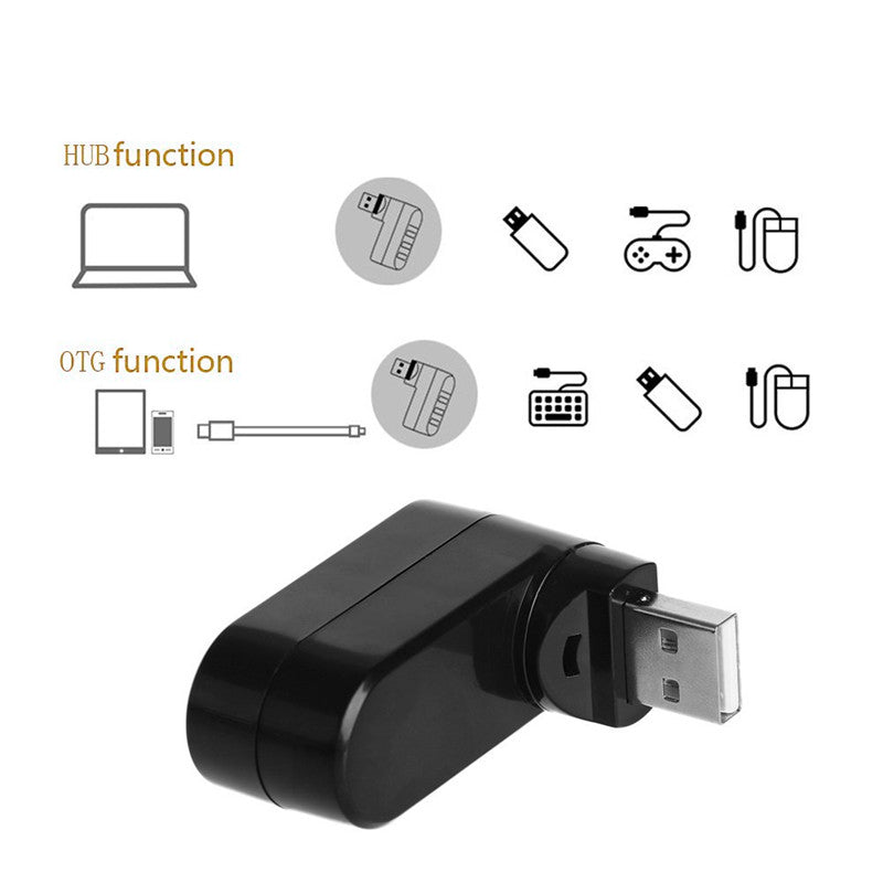 Universal Mini Rotatable 3 Port USB 3.0 Hub High Speed Data Transfer Adapter USB Expander - White