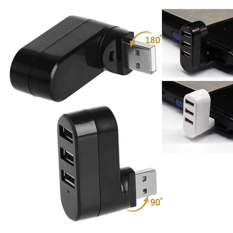 Universal Mini Rotatable 3 Port USB 3.0 Hub High Speed Data Transfer Adapter USB Expander - White