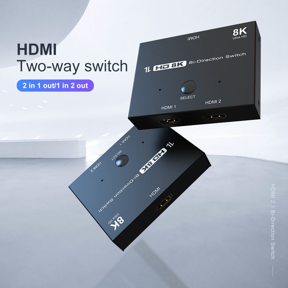 HDMI 2.1 Switcher Adapter 4K/120Hz 8K/60Hz HD Bi-Direction 2 In 1 Out/1 In 2 Out Converter Splitter