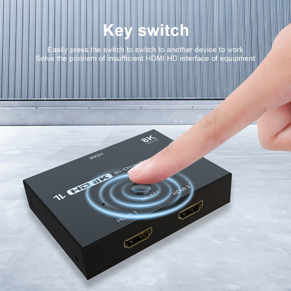 HDMI 2.1 Switcher Adapter 4K/120Hz 8K/60Hz HD Bi-Direction 2 In 1 Out/1 In 2 Out Converter Splitter