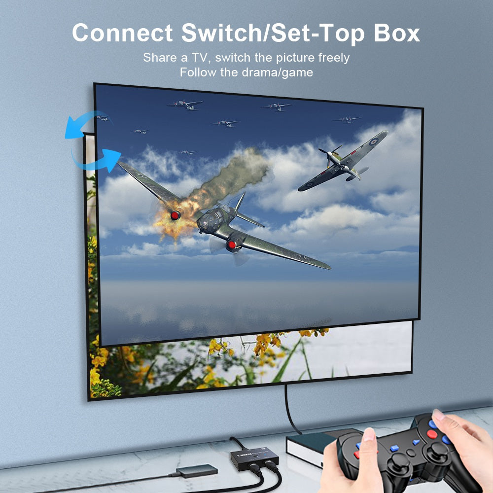 HDMI 2.1 Switcher Adapter 4K/120Hz 8K/60Hz HD Bi-Direction 2 In 1 Out/1 In 2 Out Converter Splitter