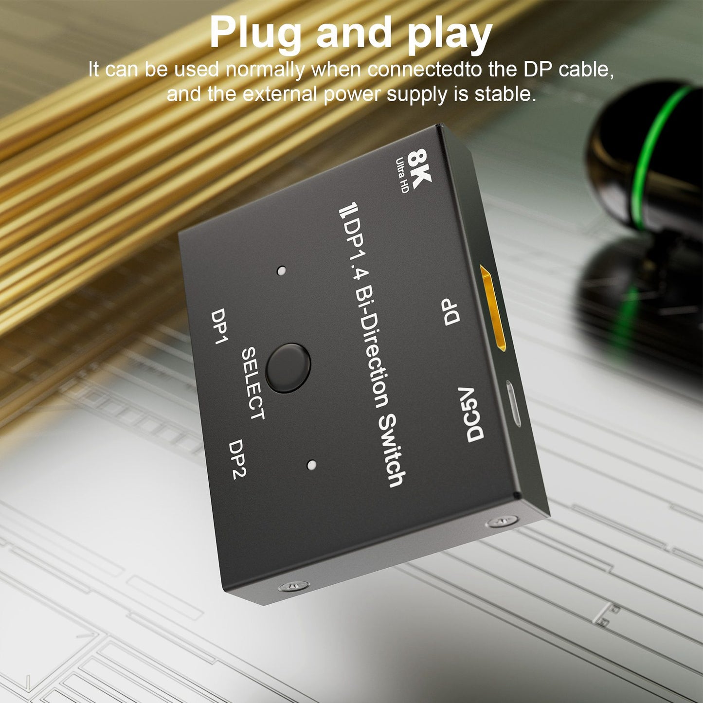 DP 1.4 Switcher Adapter DisplayPort 8K Switch 2 In 1 Out/1 In 2 Out Bi-Direction 8K/30Hz 4K/120Hz Splitter Converter