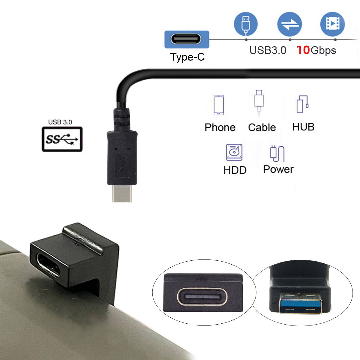 UC-067-OS Type-C Female to USB-A Male 10Gbps Data Transfer Adapter USB 3.0 U Shape Connector