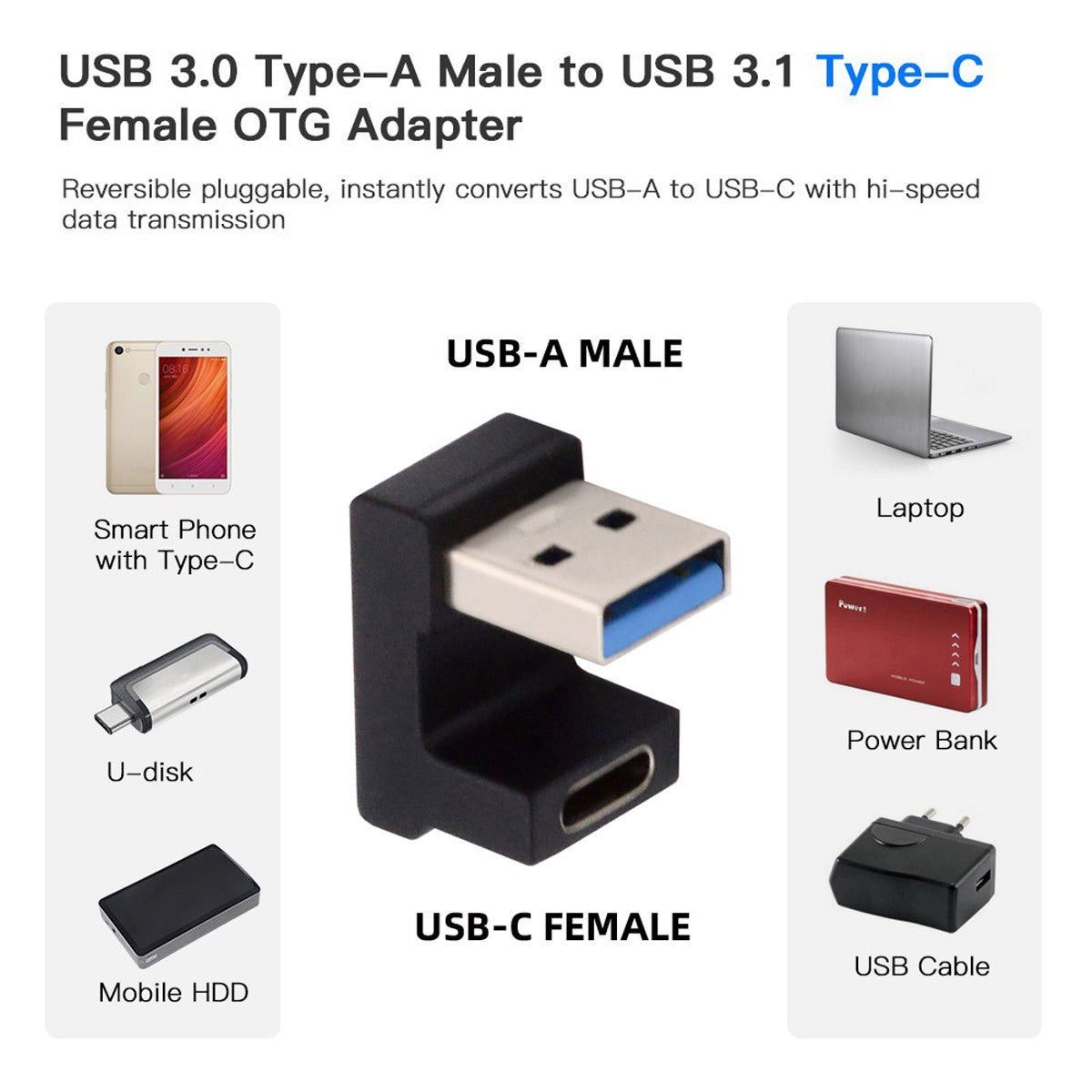 UC-067-OS Type-C Female to USB-A Male 10Gbps Data Transfer Adapter USB 3.0 U Shape Connector