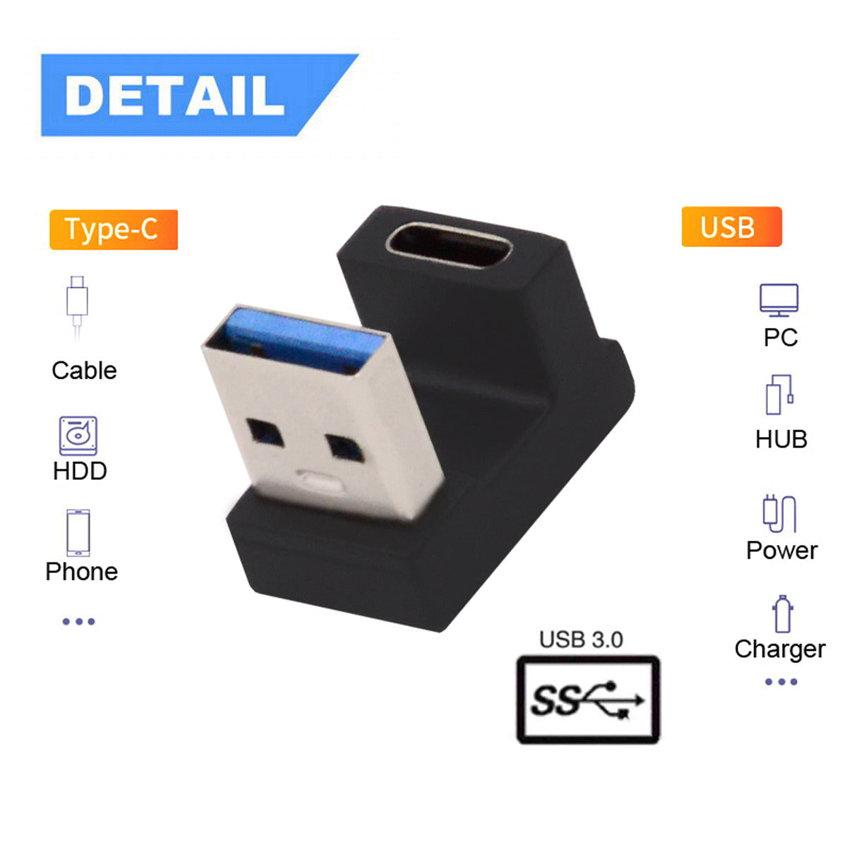 UC-067-OS Type-C Female to USB-A Male 10Gbps Data Transfer Adapter USB 3.0 U Shape Connector