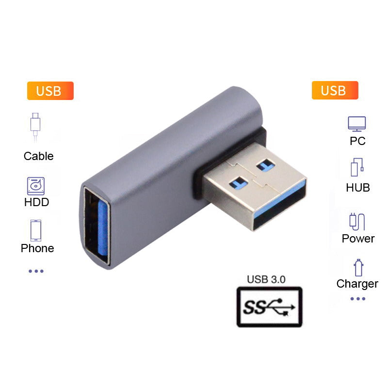 U3-018-LP 10Gbps USB3.0 Male to Female Power Data Transfer Adapter 90 Degrees Left Angled Type Connector