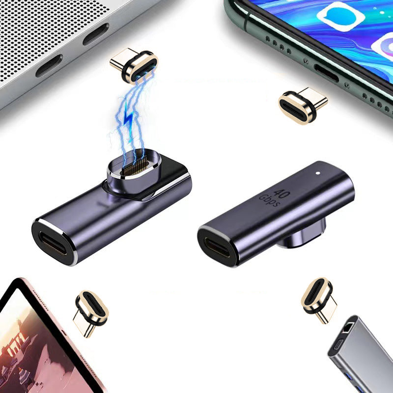 UC-062-LP Elbow Design Type-C Adapter Male to Female Convertor USB-C Magnetic 40Gbps 140W USB4.0 Quick Data Transfer 8K 60Hz Video Output Type-C Convertor