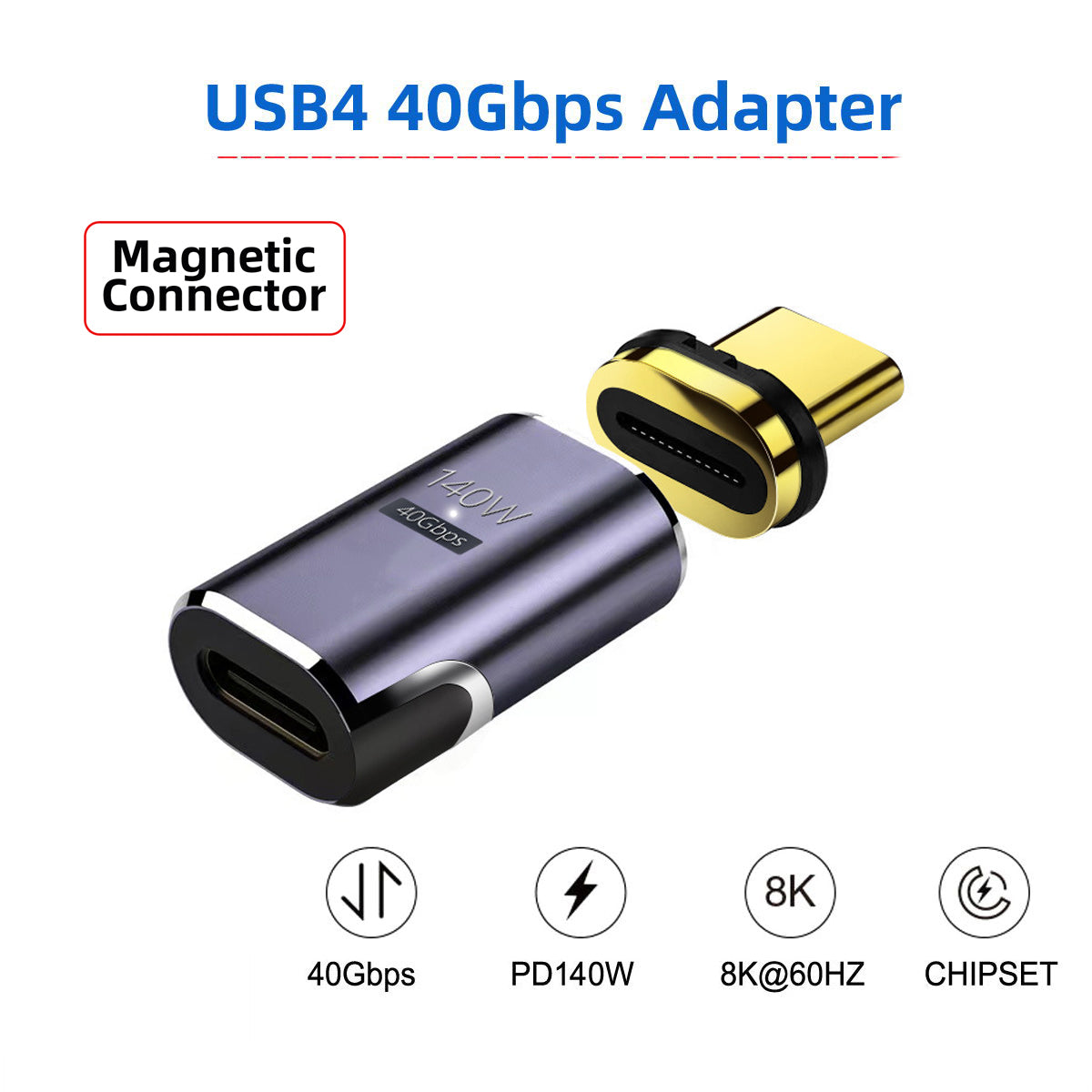 UC-062-MF Magnetic 40Gbps USB-C Male to Female Adapter 140W USB4.0 Quick Data Transfer 8K 60Hz Video Output Type-C Convertor for MacBook and Type C Devices