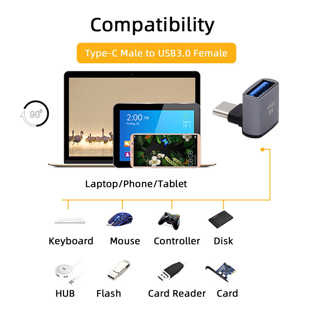 UC-035-UP 90 Degree Up / Down Angled USB Type-C to USB 3.0 Female OTG Adapter for Laptop Tablet Phone
