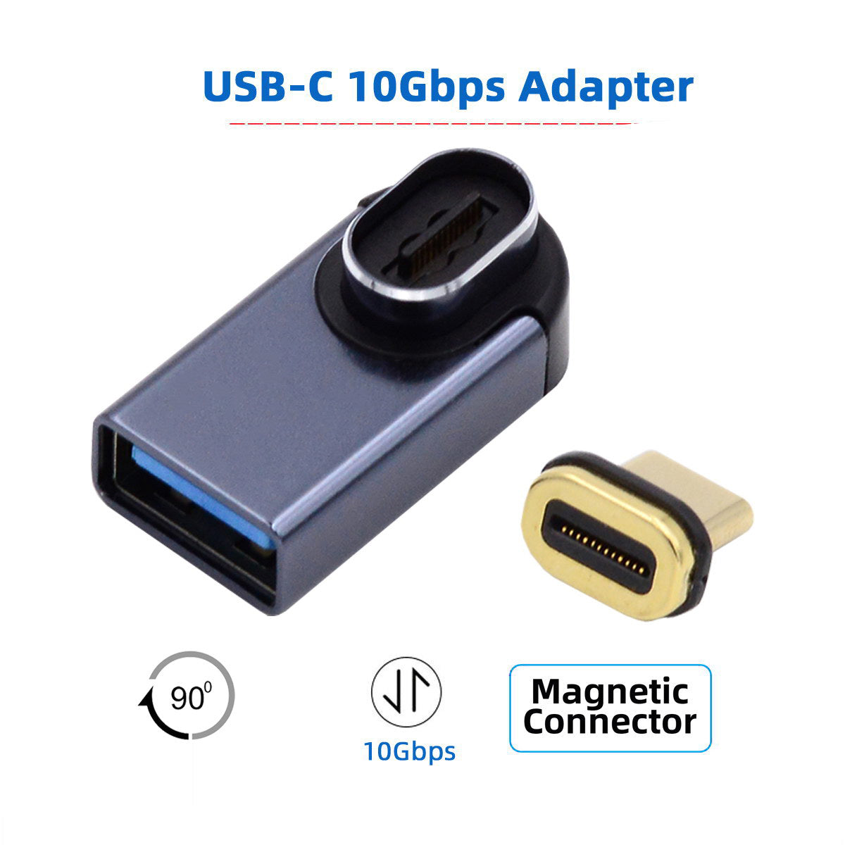 UC-028-AFL Magnetic Connector 10Gbps Type C Male to USB3.0 Female 90 Degree Low Profile Angled OTG Data Adapter