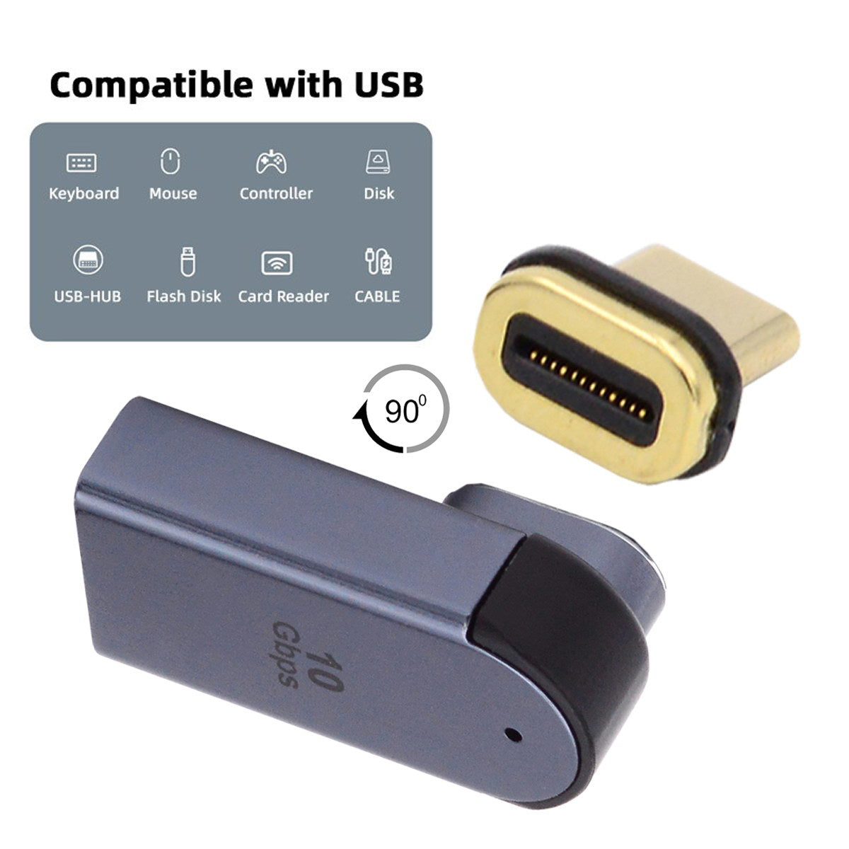 UC-028-AFL Magnetic Connector 10Gbps Type C Male to USB3.0 Female 90 Degree Low Profile Angled OTG Data Adapter
