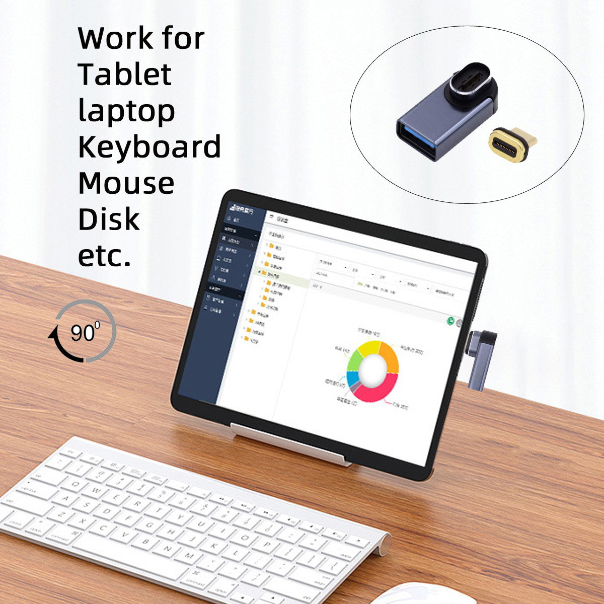 UC-028-AFL Magnetic Connector 10Gbps Type C Male to USB3.0 Female 90 Degree Low Profile Angled OTG Data Adapter