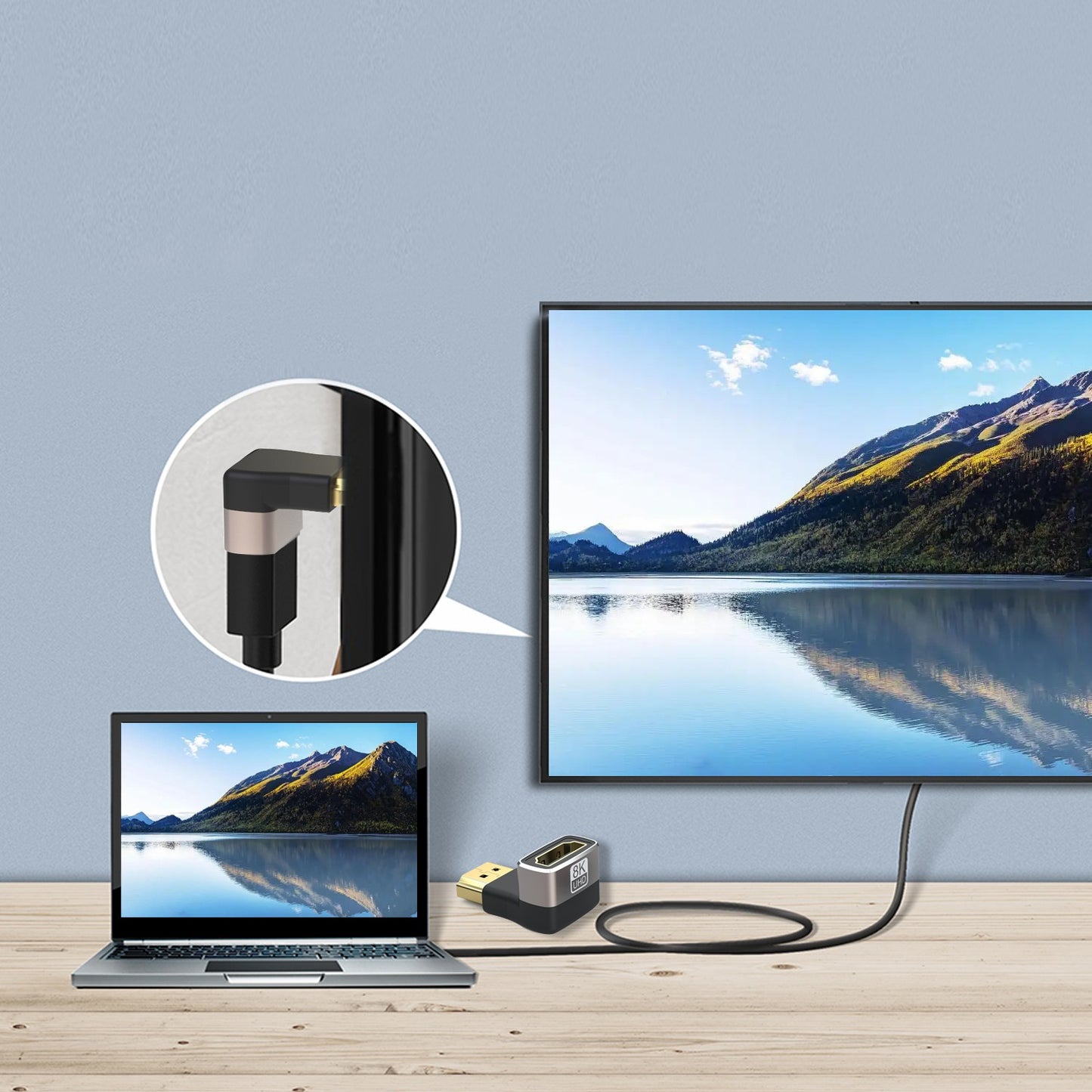 90-Degree Down Angled Design HDMI Adapter 8K 60HZ Home Theater Video Male to Female HDMI 2.1 Coupler HDMI Port Connector