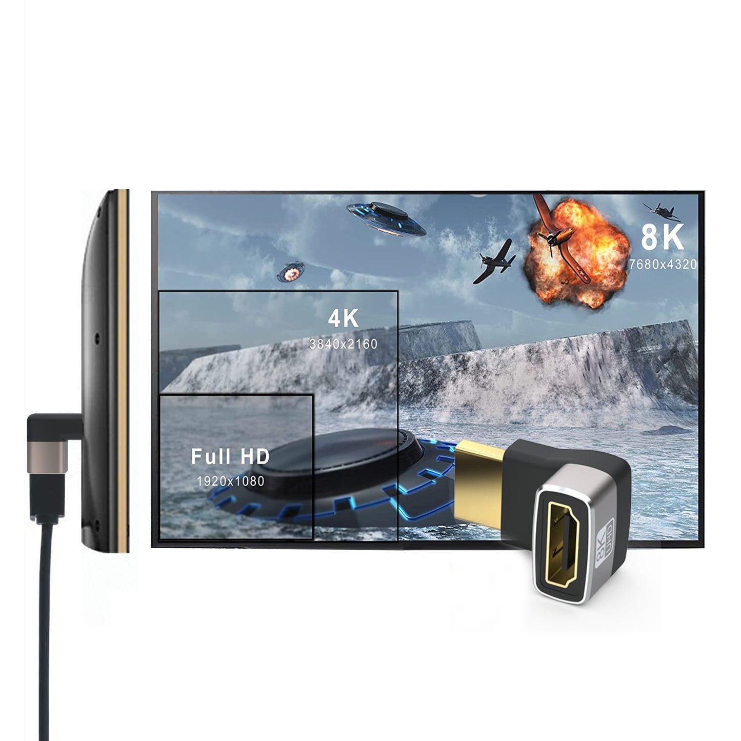 270-Degree Up Angled Design HDMI Adapter Male to Female HDMI 2.1 Coupler HDMI Port Connector for 8K 60HZ Home Theater UHD Video