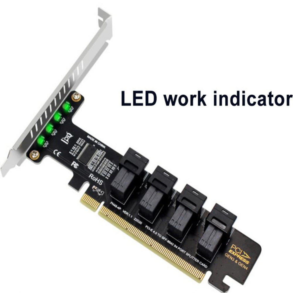 U2 PCIE 4.0 to 4 Ports U.2 NVME SFF-8643 Expansion Card Mainboard SSD Adapter