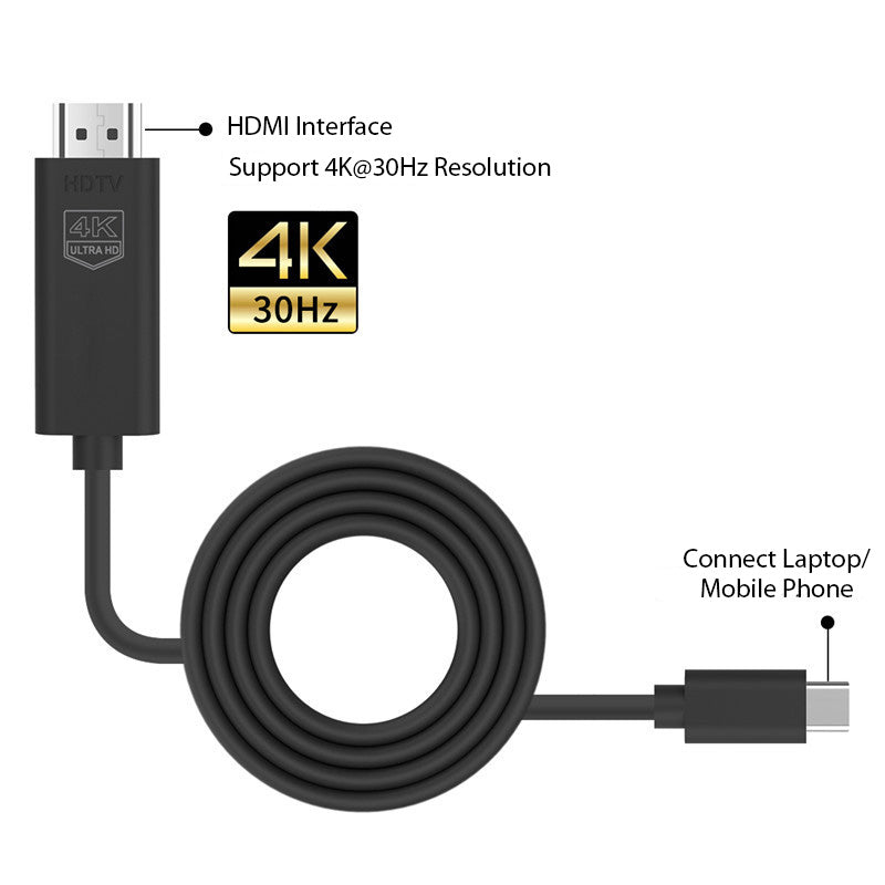 1.8m USB 3.1 Type-C to HDMI Male to Male 4K HD Video Digital Converter Cord for MacBook Mobile Phone