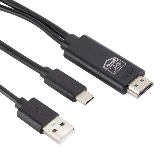 1.8m USB 3.1 Type-C to HDMI 4K HD Video Digital Converter Cord with USB Charging Port for MacBook Mobile Phone