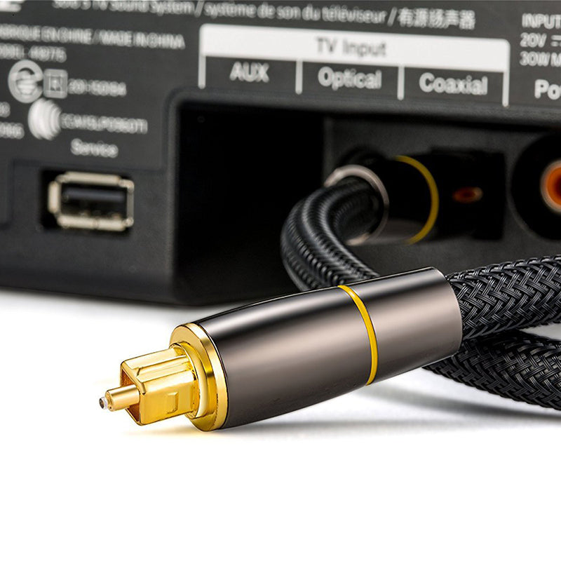 2m SPDIF 5.1 Sound Channel Optical Cable 24K Gold-Plated Optical Audio Line Digital Toslink Wire for Xbox, TV, Soundbar (Yellow Ring)