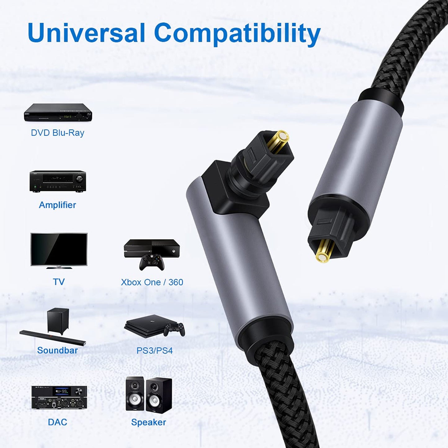 2m Elbow Toslink to Toslink Digital Fiber Optical Audio Cable Gold Plated Connector Round SPDIF Coaxial Cable