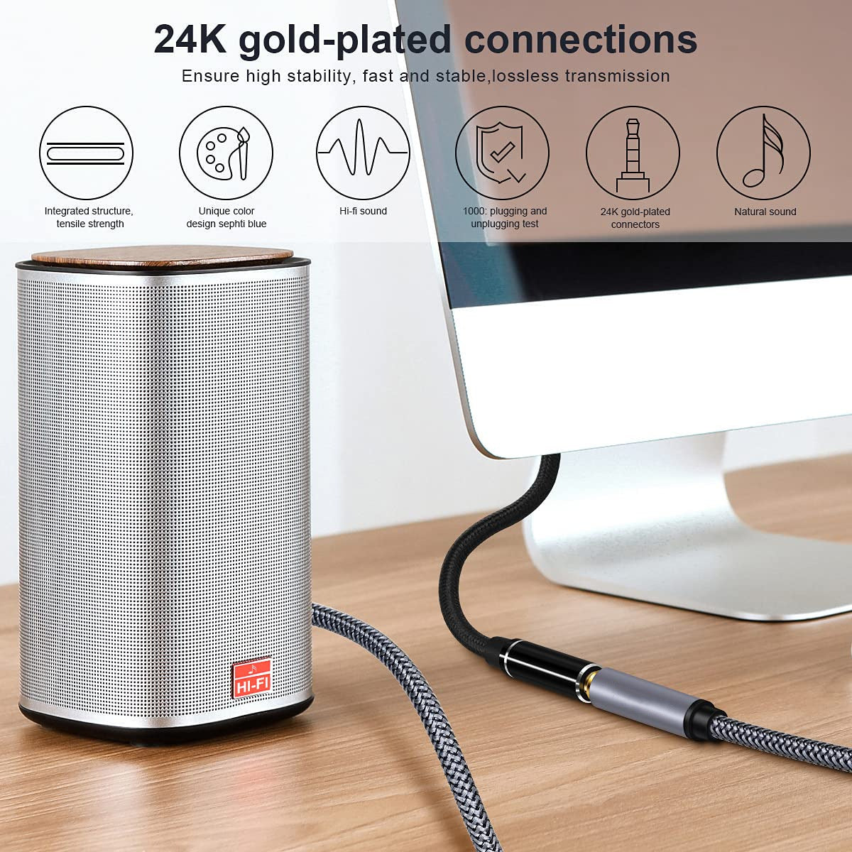1m 3.5mm Male to Female Audio Cable HiFi Stereo Aux TRRS Audio Extension Cable for Microphone Speaker Headphone