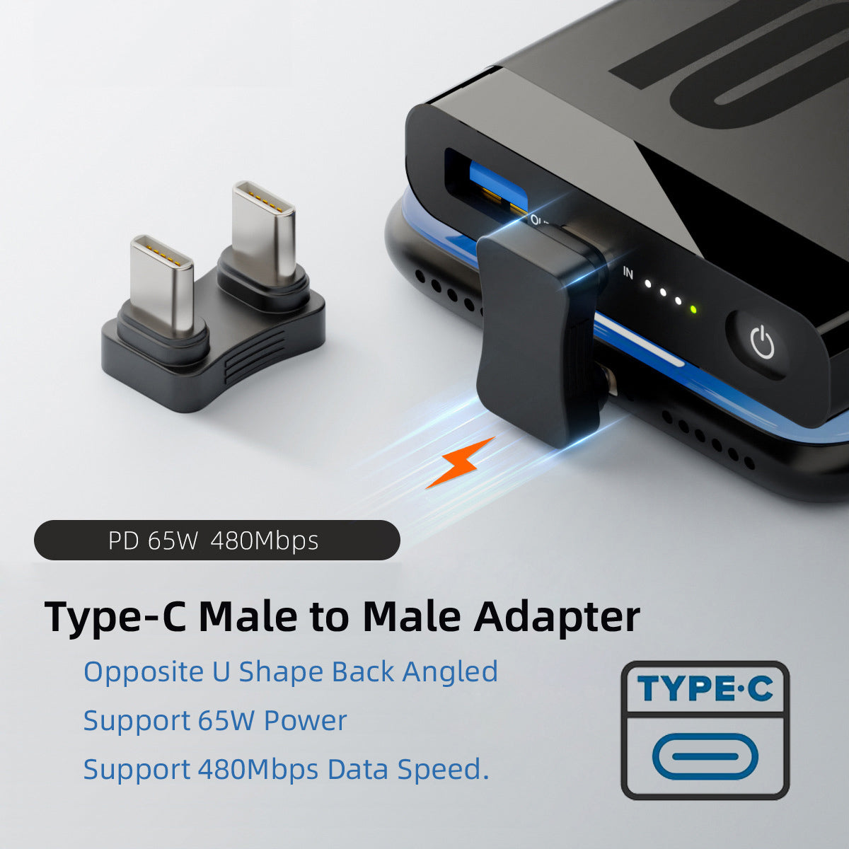 UC-009-MM Elbow U-Shape Dual-Head USB-C Adapter 480Mbps Fast Transmission Type-C Male to Male Coupler Extender Converter