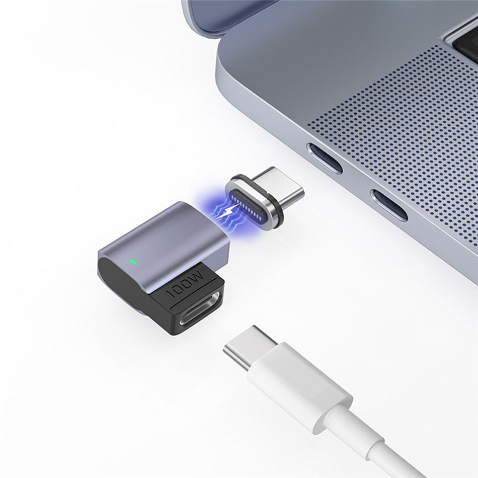Magnetic USB-C Adapter Angled Design 11-Pin Mini Type-C Adapter Supporting PD 100W 5A Fast Charge 480Mbps Data Transfer Rate for MacBook Laptop