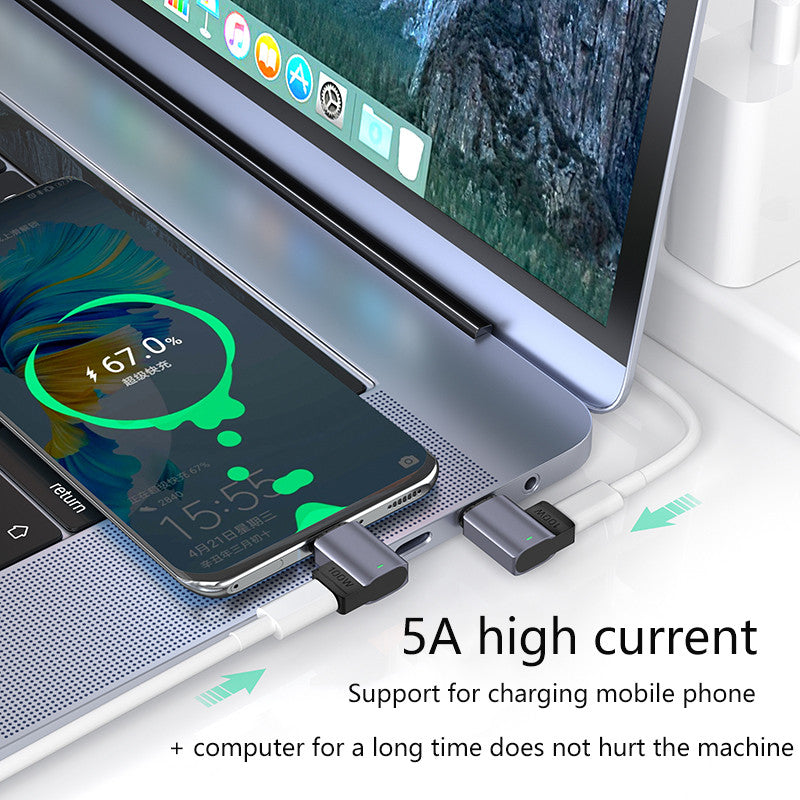 Magnetic USB-C Adapter Angled Design 11-Pin Mini Type-C Adapter Supporting PD 100W 5A Fast Charge 480Mbps Data Transfer Rate for MacBook Laptop