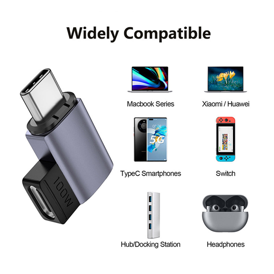 Magnetic USB-C Adapter Angled Design 11-Pin Mini Type-C Adapter Supporting PD 100W 5A Fast Charge 480Mbps Data Transfer Rate for MacBook Laptop