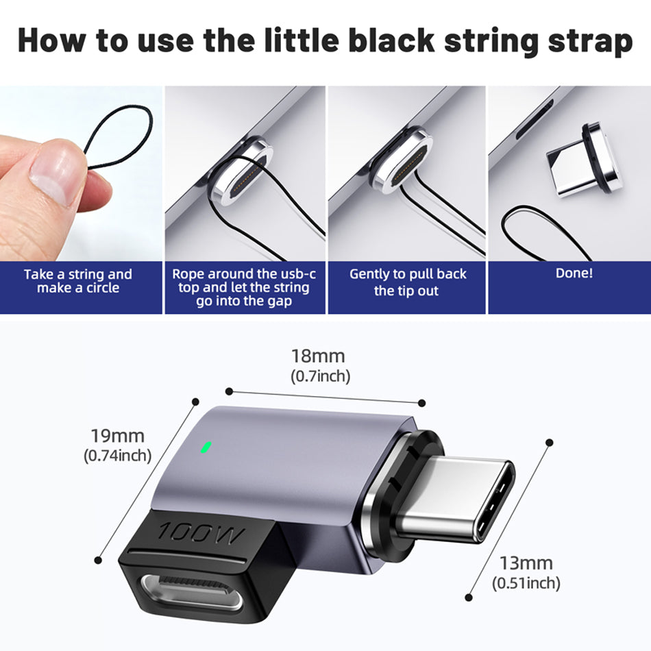 Magnetic USB-C Adapter Angled Design 11-Pin Mini Type-C Adapter Supporting PD 100W 5A Fast Charge 480Mbps Data Transfer Rate for MacBook Laptop