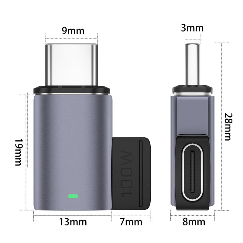 Magnetic USB-C Adapter Angled Design 11-Pin Mini Type-C Adapter Supporting PD 100W 5A Fast Charge 480Mbps Data Transfer Rate for MacBook Laptop