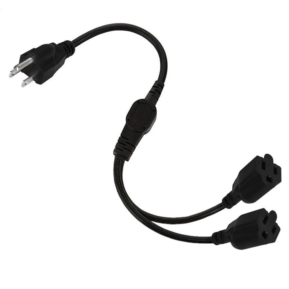 Uniqkart US 0.5m / 1.6ft NEMA 5-15P 1 to 2 Way Outlet NEMA 5-15R SJT 16AWG 3 Prong Extension Power Cable