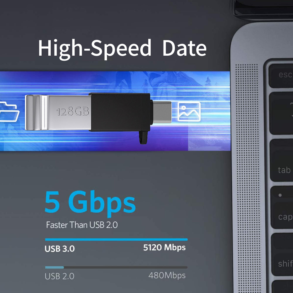 Type-C Male to USB 3.0 Female Adapter 5Gbps Data Transmission Converter for Laptop Computer - Black