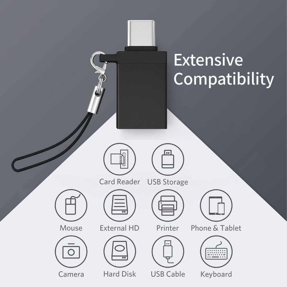 Type-C Male to USB 3.0 Female Adapter 5Gbps Data Transmission Converter for Laptop Computer - Black